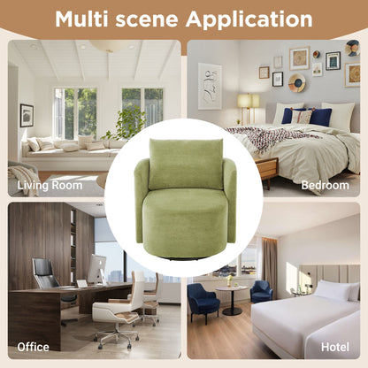 360° Swivel Chair, 29.9' Accent Barrel Armchair, Upholstered With Curved Design, Green Chenille, for Living Room and Off