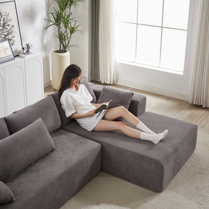 Modern Chenille Upholstered Sectional Sofa Couch Set,Modular 108' L Shaped Sectional Living Room Sofa Set With 6 Pillows