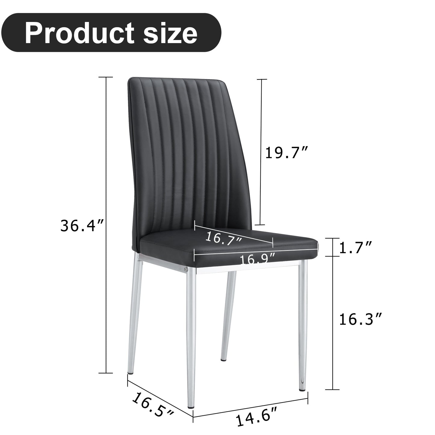 A Set of 6 Dining Chairs, Black Dining Chair Set, PU Material High Backrest Seats and Sturdy Leg Chairs, Suitable for Re
