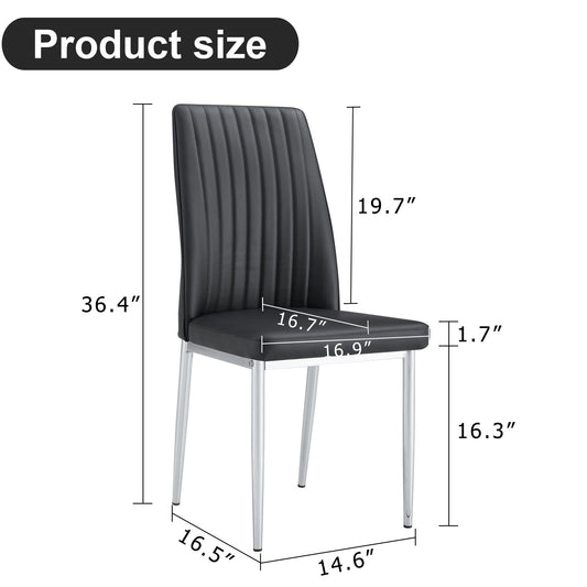 A Set of 6 Dining Chairs, Black Dining Chair Set, PU Material High Backrest Seats and Sturdy Leg Chairs, Suitable for Re