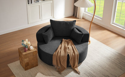 360° Swivel Accent Barrel Chair With Removable Pillows, Black Chenille, 56.3x56.3x36.5 Inches