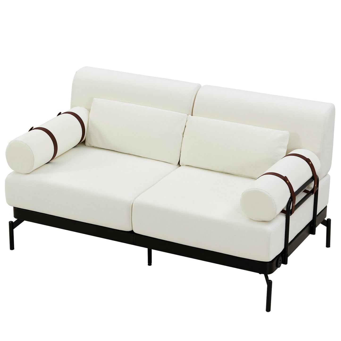 Modern Loveseat Sofa 59' Couch With Flexible USB Ports, Unique Cylindrical Armrests, Beige Chenille