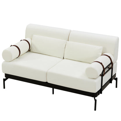 Modern Loveseat Sofa 59' Couch With Flexible USB Ports, Unique Cylindrical Armrests, Beige Chenille