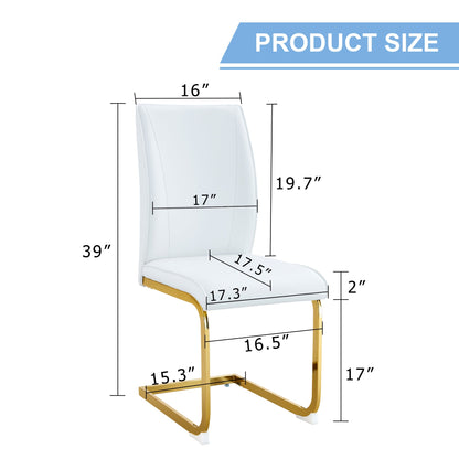 Luxury Simple Arch Chair Set of 8 White PU Material With Arched Metal Gold Leg