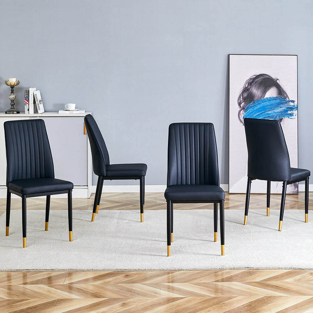 A Set of 4 Dining Chairs, Black Dining Chair Set, PU Material High Backrest Seats and Sturdy Leg Chairs, Suitable for Re