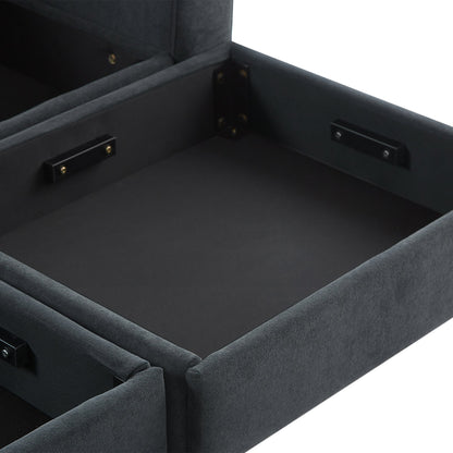 Black Upholstered 83' L-Shaped Sectional Sofa With Storage, Movable Ottoman, and Six Throw Pillows