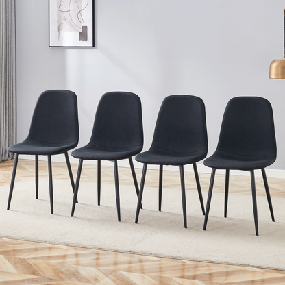 Luxury Simple Chair - Set of 4 BLACK Linen-Cotton Material High Resilience Dining Chair With Metal Black Leg.Integral Me