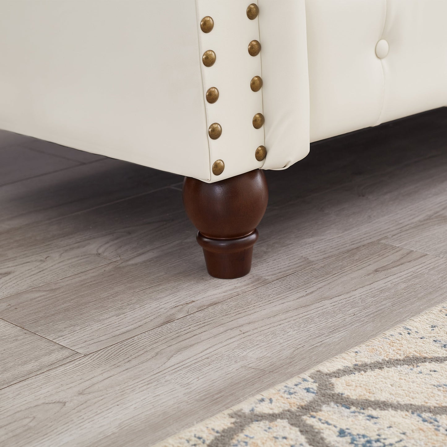 85.8' Living Room Chesterfield Sofa Classic Tufted Design Faux Leather PU Upholstered Sofa With Storage (Ivory)