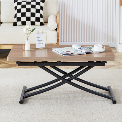 Modern Minimalist Multifunctional Lifting Table, With a 0.8-Inch Wood Grain Process Sticker Desktop and Black Metal Legs