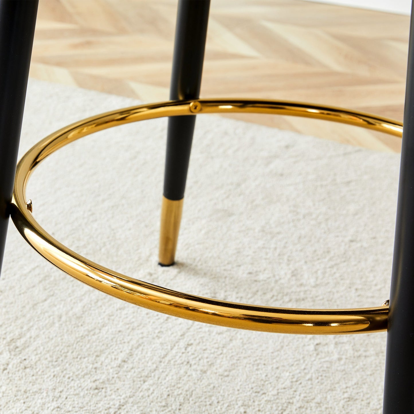 Modern Brown and Light Gray Spliced PU Upholstered Rotatable Bar Chair With Black Metal Legs for Dining Room and Kitchen