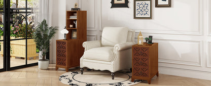 End Table With 3 Drawers, Corner Table With 2 Open Shelves, Tall Side Table for Bedroom and Corner, Walnut,Expect Arriva