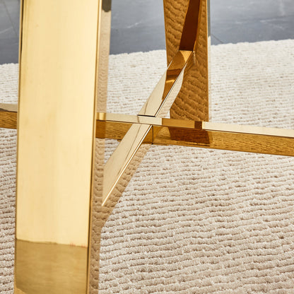 Modern Minimalist White Patterned Circular Dining Table and Coffee Table. MDF Desktop, Diameter 42 Inches, Stainless Ste