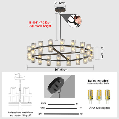 36 Inches Luxury Chandeliers Crystal Living Room Decorative Lights Simple Modern Dining Room LED Lighting,for Home Decor