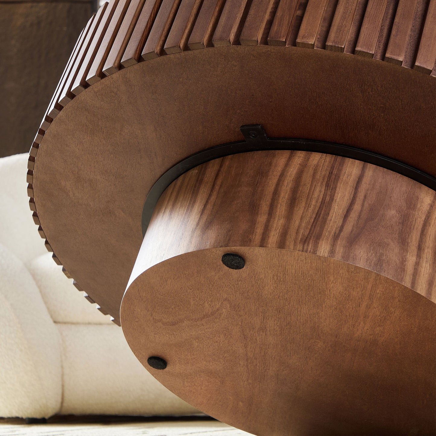 35.43'' Nesting Round Sintered Stone Tabletop Modern Drum Coffee Table Luxury Circle Coffee Table for Apartment Walnut