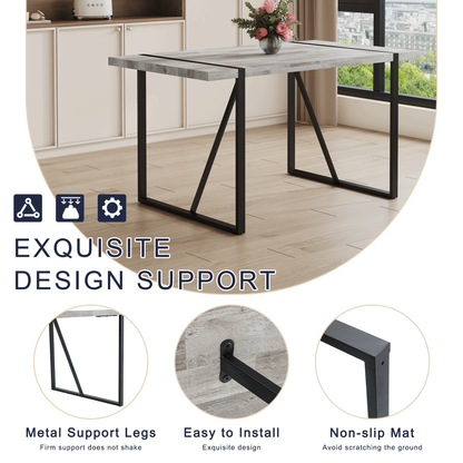 Table and Chair set.A Minimalist Retro Rectangular Dining Table With a Specially Textured Top and Black Metal legs.Paire