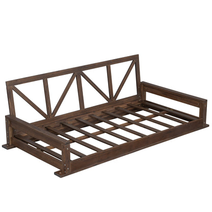 Acacia Wood Twin Size Patio Swing Bed Modern Porch Swing Hanging Bed Frame With 16.4ft Hemp Ropes for Garden,Backyard,Br