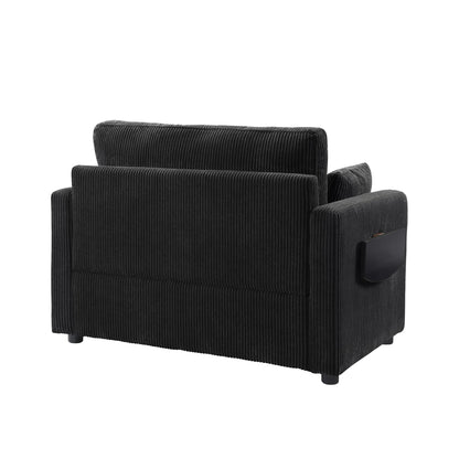 Twin Size Sofa Bed 47.2' Sleeper Sofa Loveseat With Foldable Mattress, Side Table, Storage Pocket, USB Ports, Black Cord