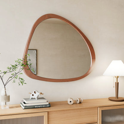 Solid Wood Mirror 45 Inch Asymmetrical Wall Mirror Wooden Framed Mirror Large Sized Dressing Mirror, for Living Room, Be