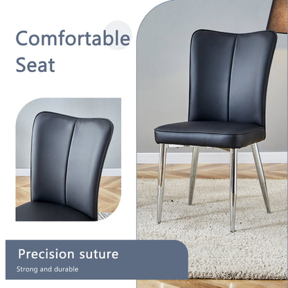 Table and Chair Set.63'x31.5x30' Black Marble-Patterned Slabs Tabletop With Stainless Steel Butterfly Legs.Paired With 4