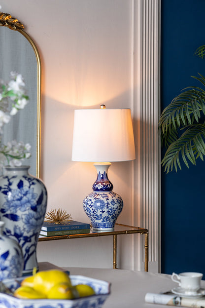 D14x27.6' Blue and White Round Ceramic Vase Lamp