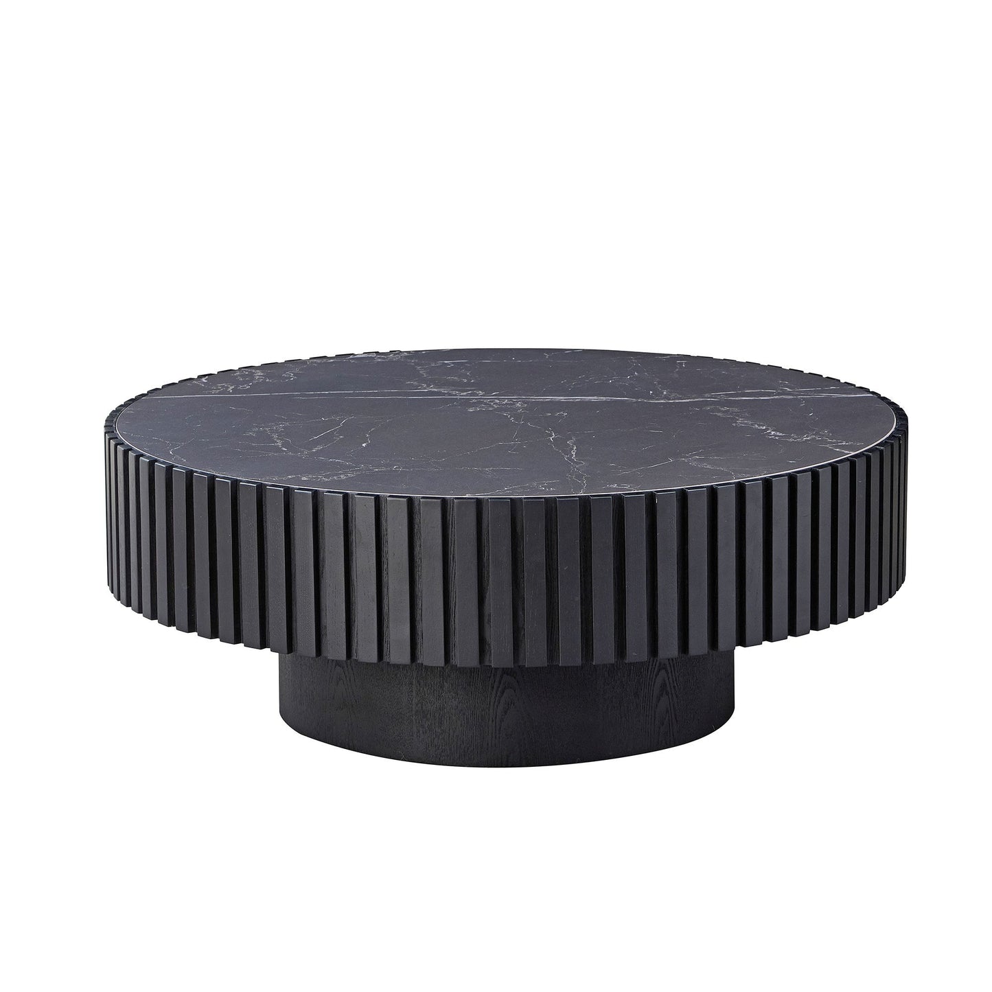 35.43'' Nesting Round Sintered Stone Tabletop Modern Drum Coffee Table Luxury Circle Coffee Table for Apartment BLACK