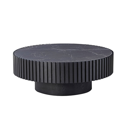 35.43'' Nesting Round Sintered Stone Tabletop Modern Drum Coffee Table Luxury Circle Coffee Table for Apartment BLACK