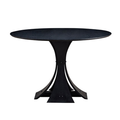 47.24'' Round Modern Style MDF Wood Dining Table in Black Suitable for Kitchen, Living Room, Cafe, Milk Tea Shop