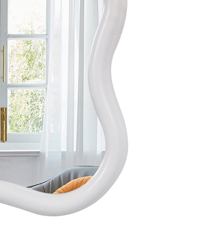 Solid Wood Wavy Rectangle  Mirror-Natural-Wood   40' X 28' Modern Mirror Wall Decor for Bathroom, Bedroom, Living Room,