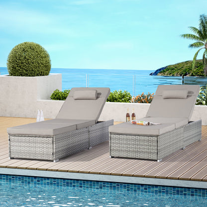 Outdoor Chaise Lounge Chair Set of 2 With Patio Pool Chairs Tanning Lounges for Outside,Beach Rattan Recliners With Adju