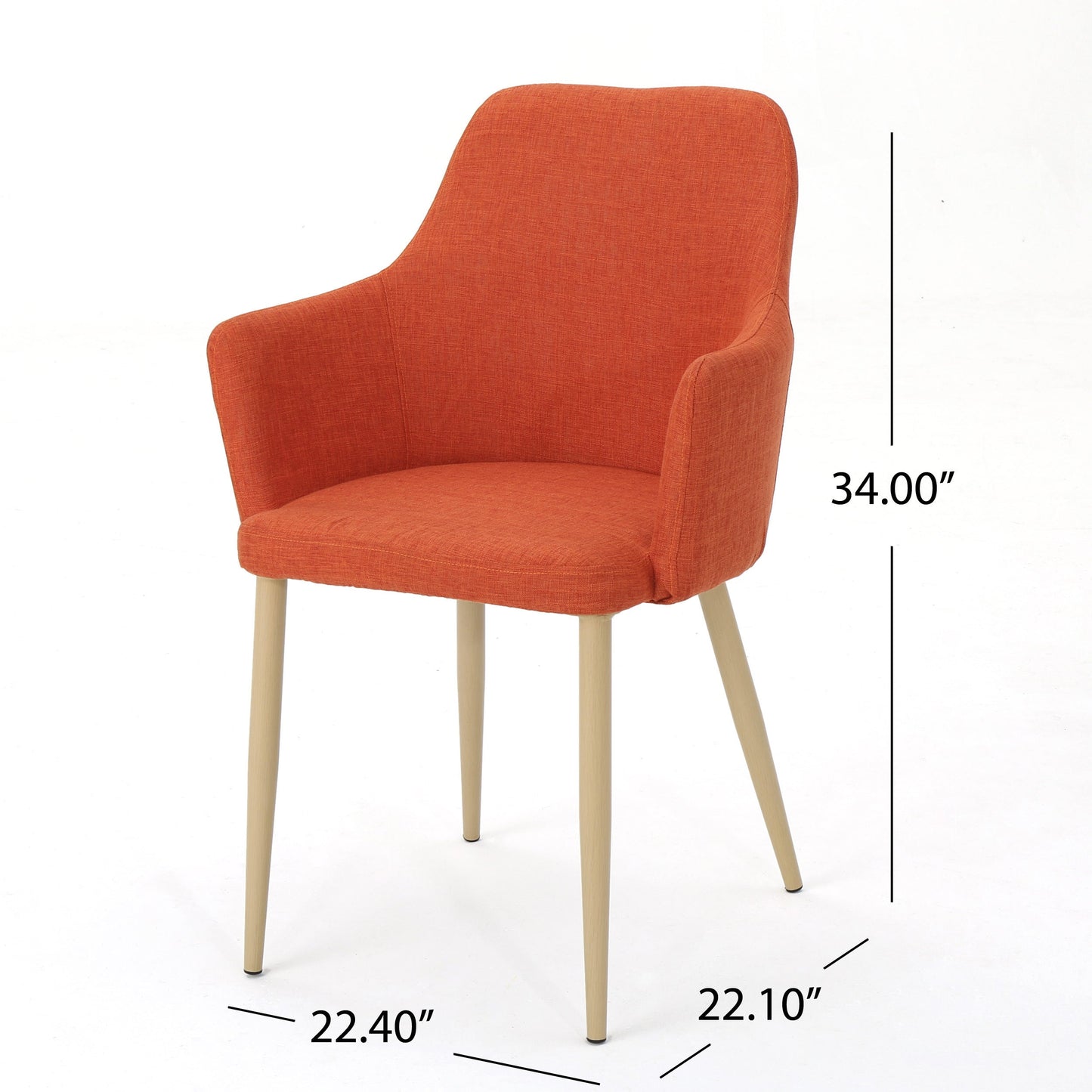Mid Century Modern Fabric Upholstered Dining Chairs Armchairs in Muted Orange With Light Walnut Finish