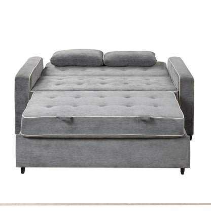 61.4' Upholstered Sleeper Bed, Pull Out Sofa Bed Couch Attached Two Throw Pillows, Dual USB Charging Port and Adjustable