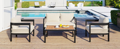 Multi-Person Outdoor Iron Sofa Set With a Table, Rattan Decoration, Waterproof, Rust-Proof, Suitable for Garden, Lawn Us