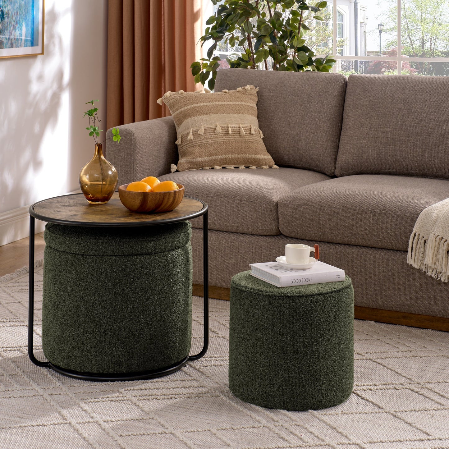 Ottoman, Multi-Functional Combination Set Table Ottoman, Combination of Ottoman and Table, With Drum Stool, With Storage