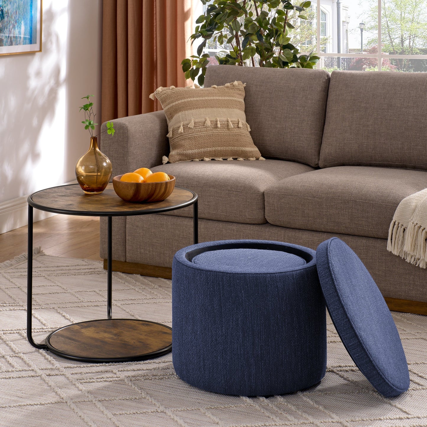 Ottoman, Multi-Functional Combination Set Table Ottoman, Combination of Ottoman and Table, With Drum Stool, With Storage