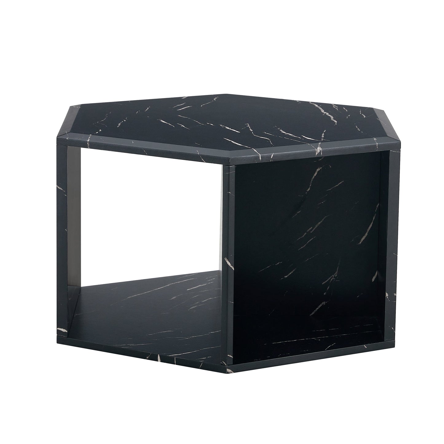 Hexagonal MDF Coffee Table, Characteristic Pattern Stickers, Multi-Hole Design to Give More Storage Space, Simple and Co