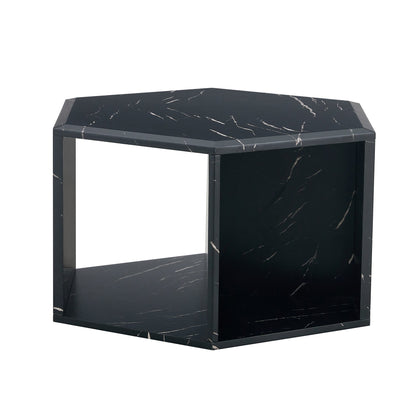 Hexagonal MDF Coffee Table, Characteristic Pattern Stickers, Multi-Hole Design to Give More Storage Space, Simple and Co