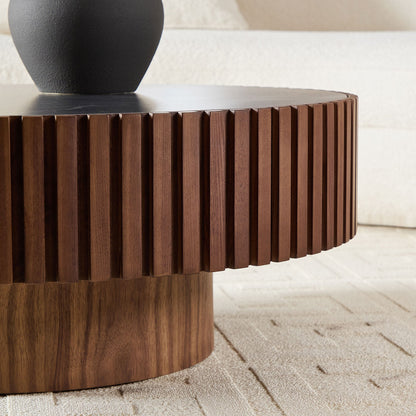 35.43'' Nesting Round Sintered Stone Tabletop Modern Drum Coffee Table Luxury Circle Coffee Table for Apartment Walnut