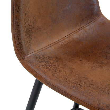 Brown Techno-Fabric Bar Chair Set - Two Pieces, Rounded Backrest, Black Metal Legs, Multiple Colors