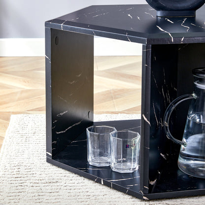 Hexagonal MDF Coffee Table, Characteristic Pattern Stickers, Multi-Hole Design to Give More Storage Space, Simple and Co