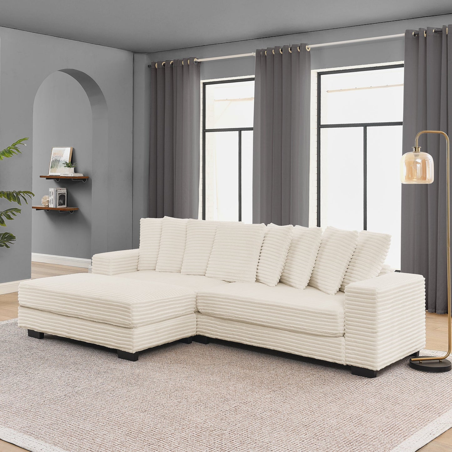 Corduroy Tufted Upholstered Sleeper Sectional Sofa, L-Shaped Modular Convertible Sofa , Can Freely Change the Position O