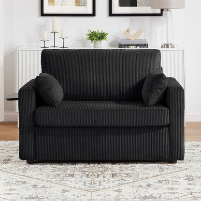 Twin Size Sofa Bed 47.2' Sleeper Sofa Loveseat With Foldable Mattress, Side Table, Storage Pocket, USB Ports, Black Cord