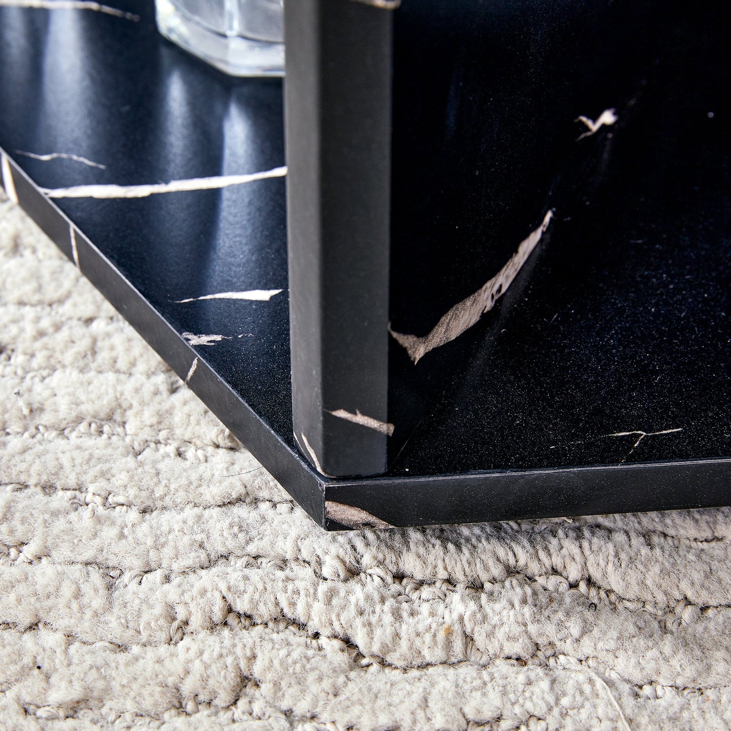 Hexagonal MDF Coffee Table, Characteristic Pattern Stickers, Multi-Hole Design to Give More Storage Space, Simple and Co