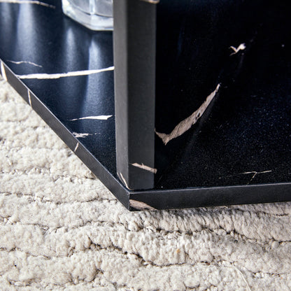 Hexagonal MDF Coffee Table, Characteristic Pattern Stickers, Multi-Hole Design to Give More Storage Space, Simple and Co