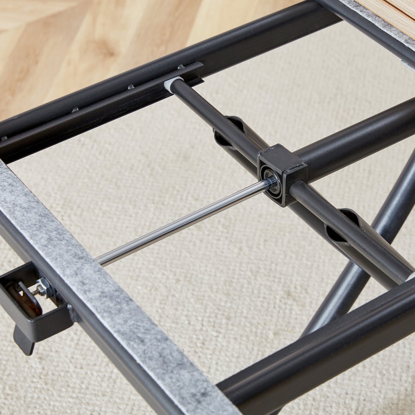 Modern Minimalist Multifunctional Lifting Table, With a 0.8-Inch Wood Grain Process Sticker Desktop and Black Metal Legs