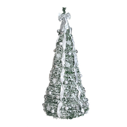 6FT Flocked Pop-Up Christmas Tree With 150 Warm White UL Lights – Pre-Decorated With  Ornaments, Snowflakes, Ribbons & L