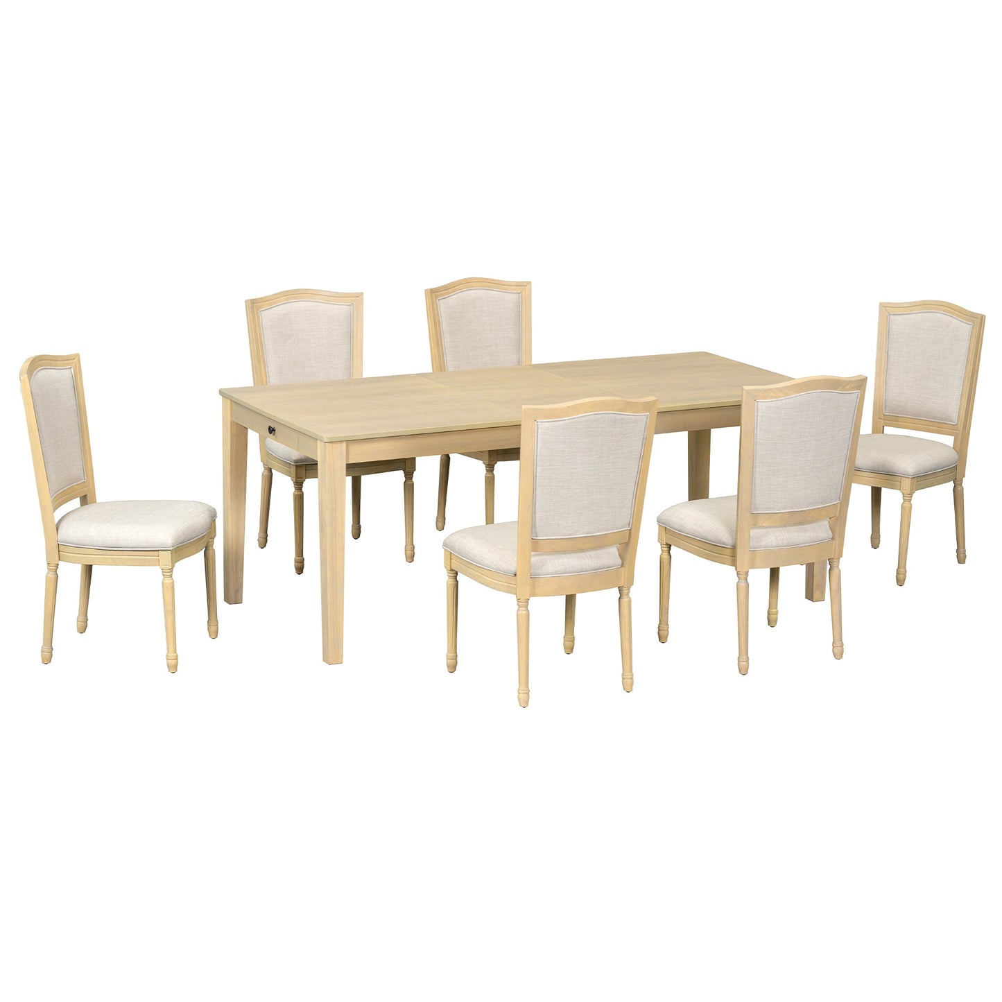 Rustic 7-Piece 78.1inch Extendable Dining Table Set With 18inch Removable Leaf, 6 Upholstered Dining Chairs, 2 Built-In