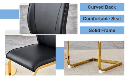 Luxury Simple Arch Chair - Set of 4 BLACK PU Material High Resilience Dining Chair With Arched Metal Gold Leg.W1151P1548
