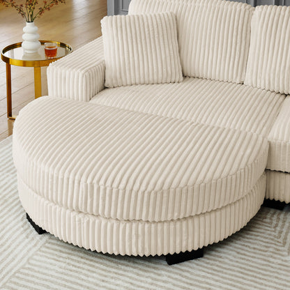 Corduroy Tufted Upholstered Sleeper Sectional Sofa, L-Shaped Modular Convertible Sofa ,The Arc-Shaped Footstool Can Be P