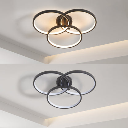 20' Modern Black LED Ceiling Light, 3-Ring Flush Mount Fixture for Living Room, Bedroom, or Dining Room, Sleek and Energ