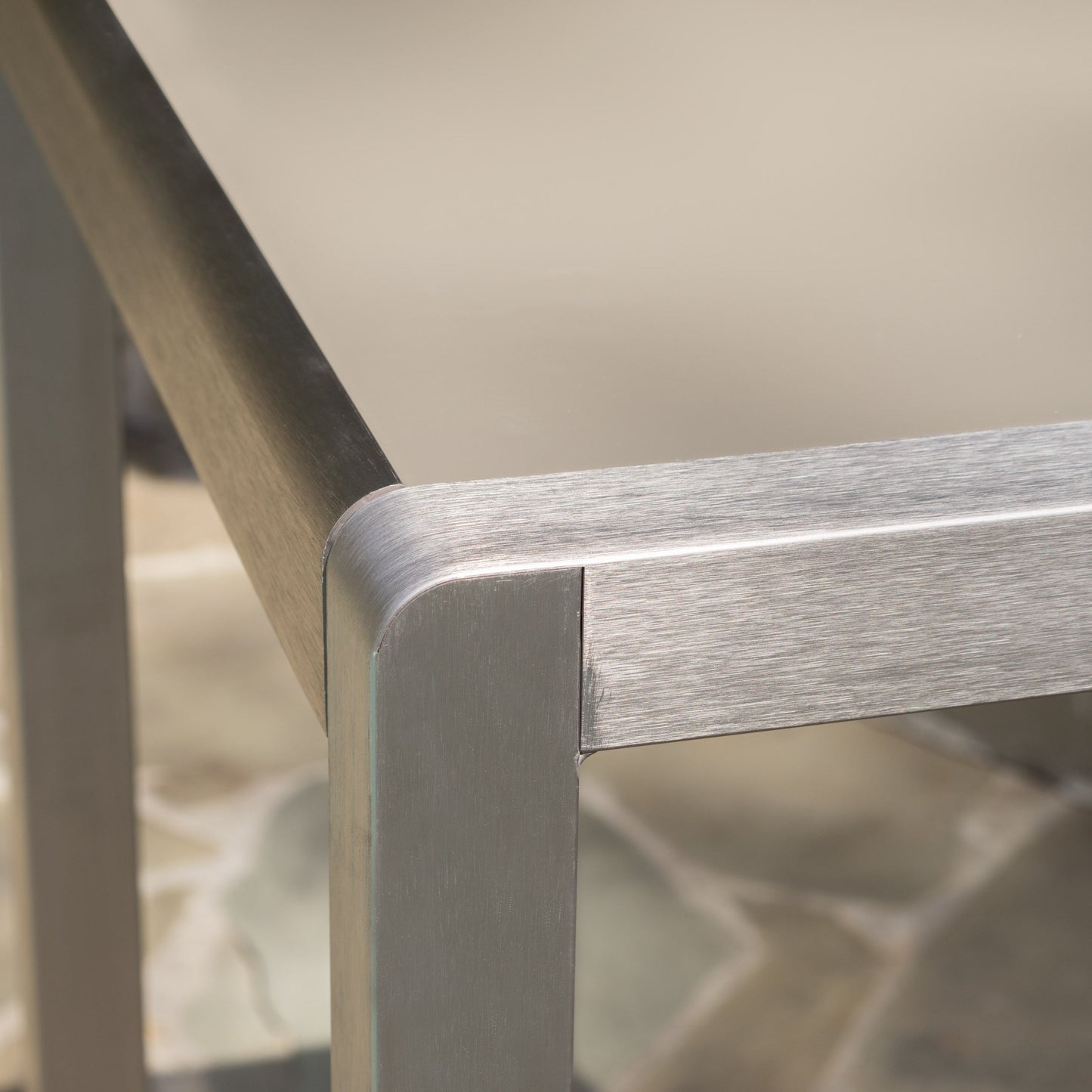 43' Outdoor Aluminum Frame Bar Table With Glass Table Top, Grey Finish